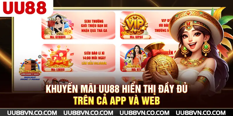 Khuyến mãi UU88 hiển thị đầy đủ trên cả app và web